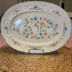 1988 Country Classics Japan Goose and Floral Oval Serving Platter